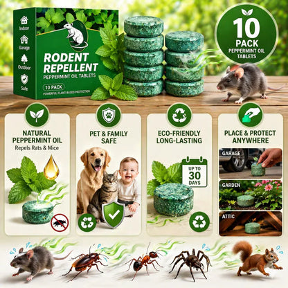 🦟50% OFF NOW!🔇 🟢 Natural Peppermint Rodent Repellent Tablets – 10 Pack